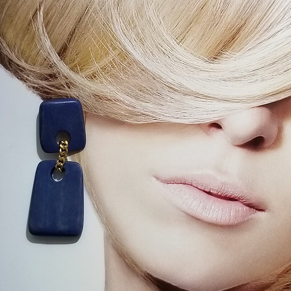 1970s Earrings Blue Dangle Geometric Diva Fun